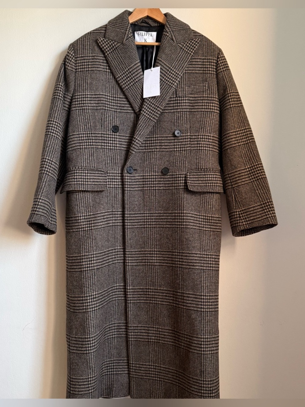 Filippa K Coat Women’s Beige Black Peacoat Plaid Double-Breasted Wool Size 40 - Picture 4 of 16